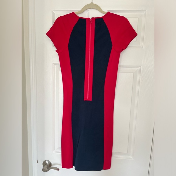 Pink Tartan navy blue and magenta body con dress. Size small. - Picture 2 of 3